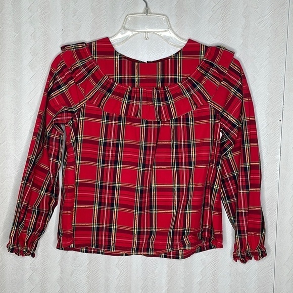 ❤️ CREWCUTS Kids Girls' ruffle cotton poplin top in tartan Blouse Size L - Picture 2 of 5